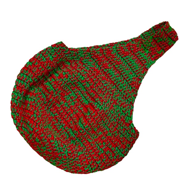 Handcrafted Red Green Crochet Bag Hand Crafted Knit Shoulder Bag Christmas Tote - Picture 7 of 12